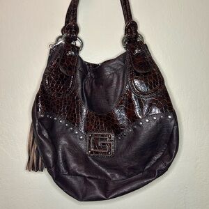 Elegant Brown Y2K Guess Leather Shoulder Bag